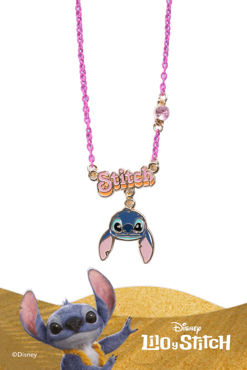 Collar rosado con diseño inspirado en stitch